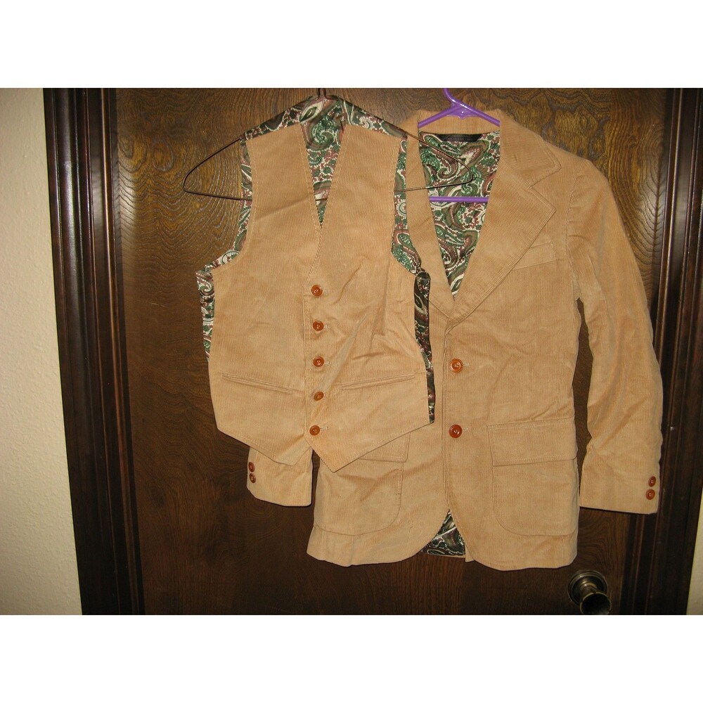 Vintage Boys Youth Lee Wald Corduroy Blazer Jacket & Vest 1970's Size 10